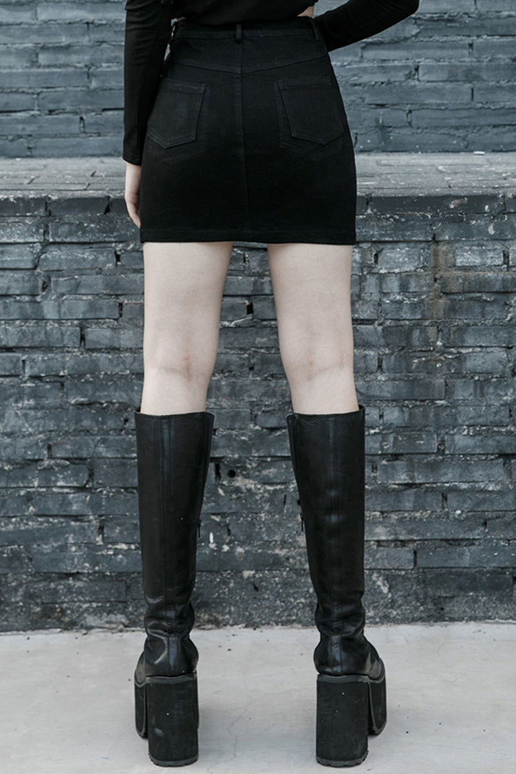 Ruffled Lolita Skirt - Metal Slant Buckle Loop, Black, High-Low Hem, Zipper Detail - additional product view 3