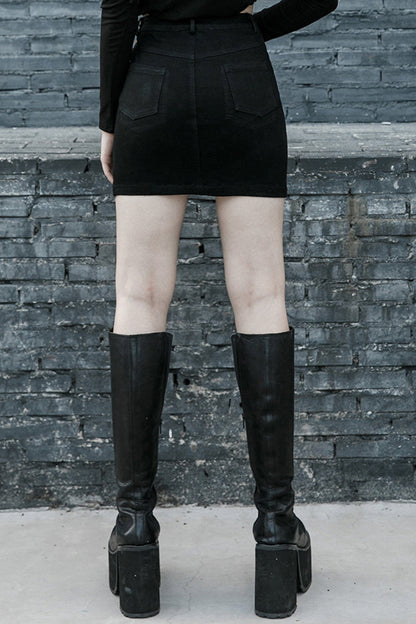 Ruffled Lolita Skirt - Metal Slant Buckle Loop, Black, High-Low Hem, Zipper Detail - additional product view 3