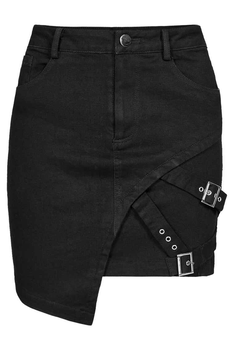 Ruffled Lolita Skirt - Metal Slant Buckle Loop, Black, High-Low Hem, Zipper Detail - additional product view 5
