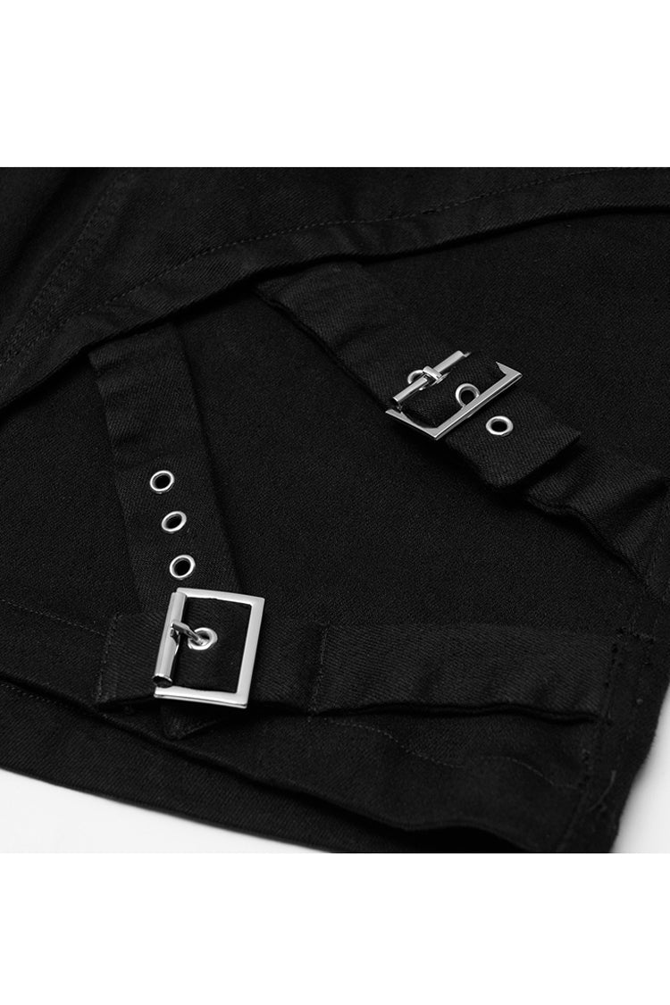 Ruffled Lolita Skirt - Metal Slant Buckle Loop, Black, High-Low Hem, Zipper Detail - additional product view 6