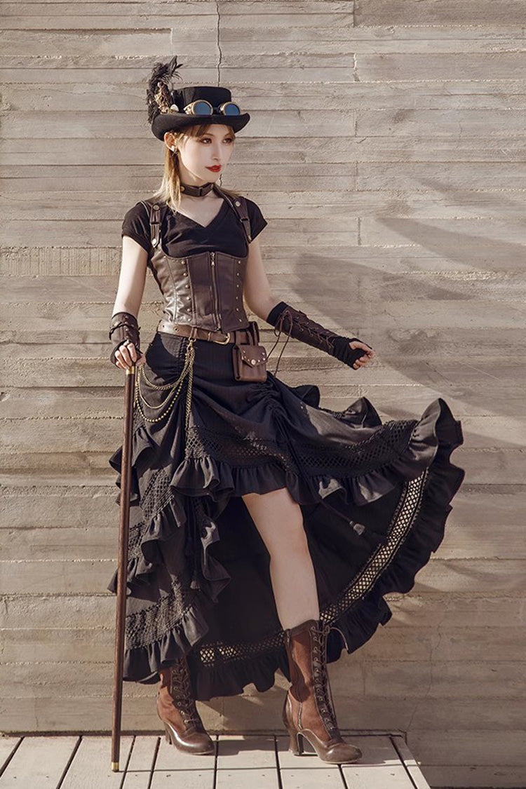 Ruffled Lolita Skirt - Multi-layer, Black, Long Length, Punk Style, Ruffled - additional product view 3