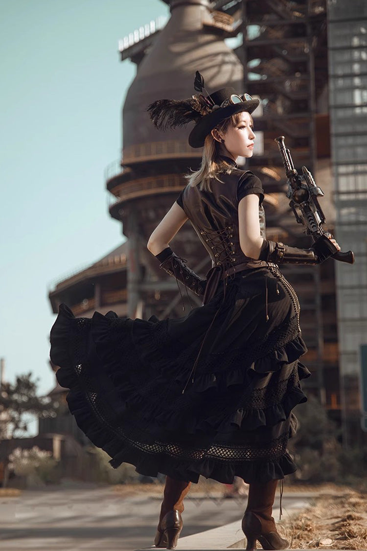 Ruffled Lolita Skirt - Multi-layer, Black, Long Length, Punk Style, Ruffled - additional product view 4