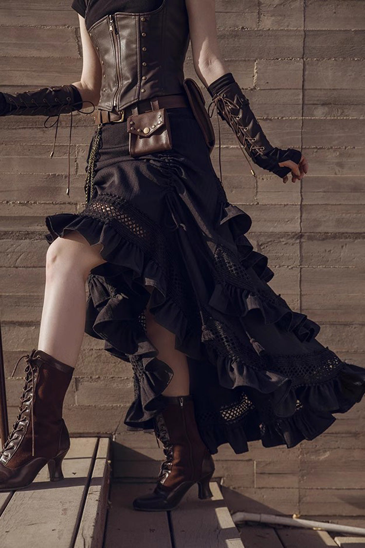 Ruffled Lolita Skirt - Multi-layer, Black, Long Length, Punk Style, Ruffled - main product image