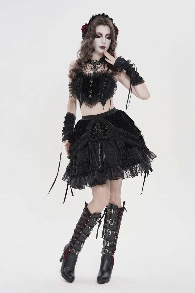 Ruffled Lolita Skirt - Multi-layered Tassels, Black, Women's Style, Gothic Style - additional product view 2