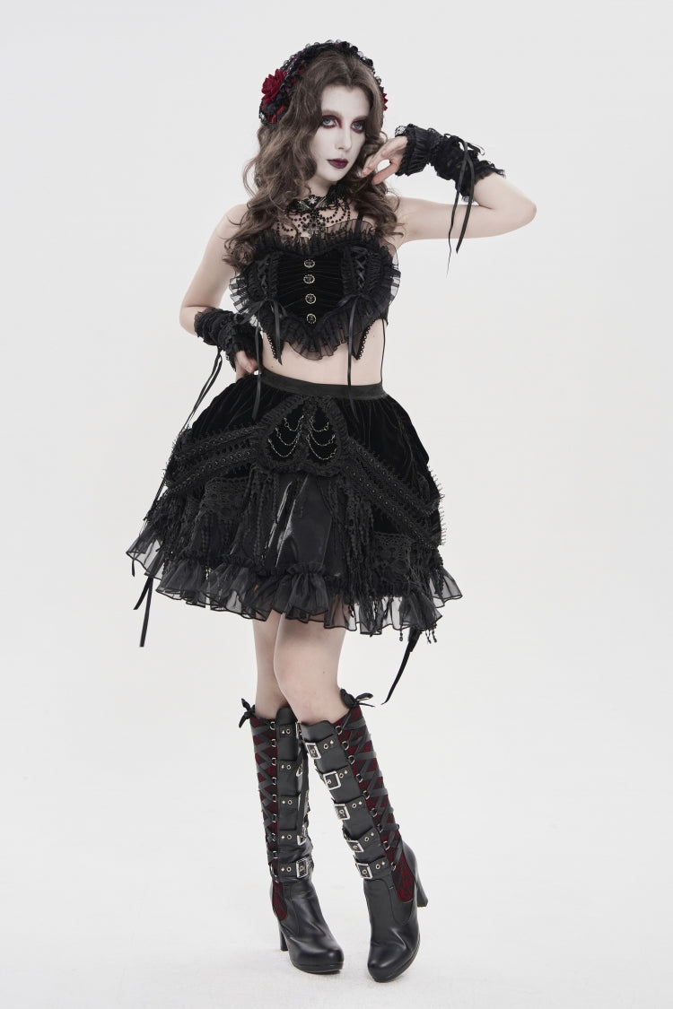 Ruffled Lolita Skirt - Multi-layered Tassels, Black, Women's Style, Gothic Style - additional product view 3