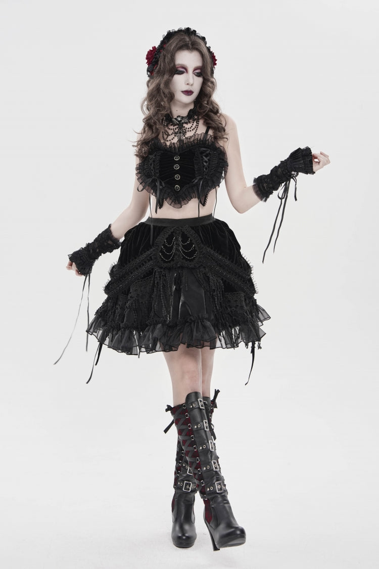 Ruffled Lolita Skirt - Multi-layered Tassels, Black, Women's Style, Gothic Style - additional product view 4
