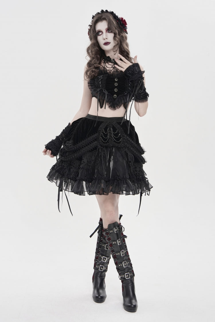 Ruffled Lolita Skirt - Multi-layered Tassels, Black, Women's Style, Gothic Style - additional product view 5