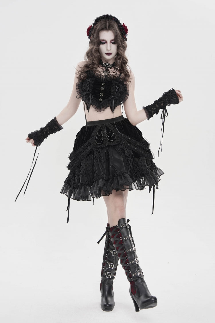 Ruffled Lolita Skirt - Multi-layered Tassels, Black, Women's Style, Gothic Style - main product image