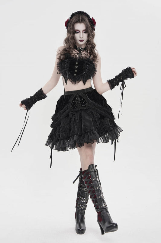 Ruffled Lolita Skirt - Multi-layered Tassels, Black, Women's Style, Gothic Style - main product image