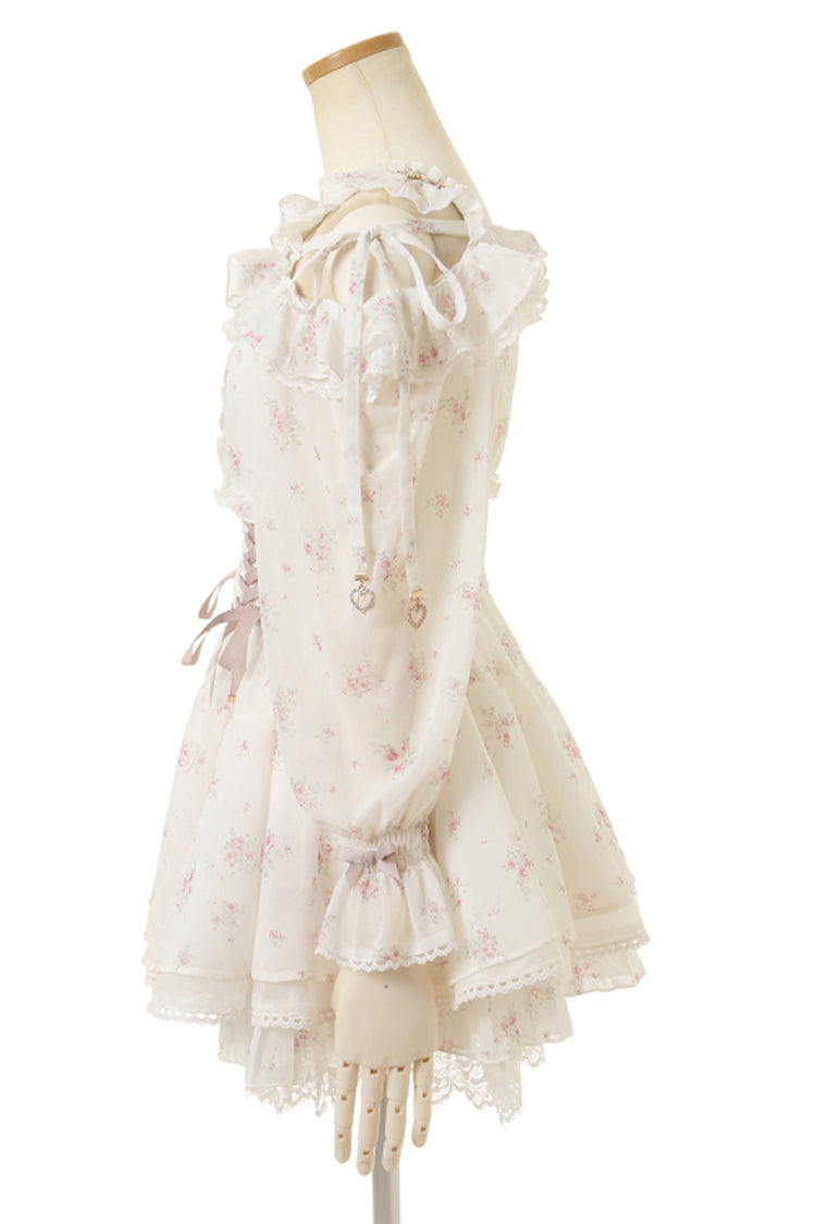 Ruffled Lolita Skirt - Off Shoulder, Ivory, Long Sleeves, Sweet Style, Bow Detail - additional product view 3