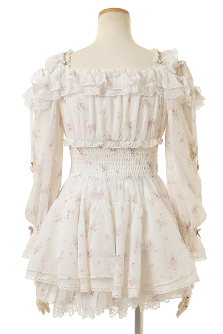 Ruffled Lolita Skirt - Off Shoulder, Ivory, Long Sleeves, Sweet Style, Bow Detail - additional product view 4