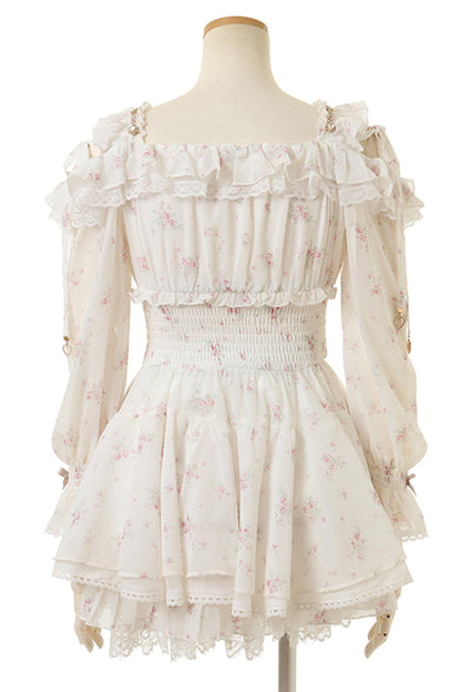 Ruffled Lolita Skirt - Off Shoulder, Ivory, Long Sleeves, Sweet Style, Bow Detail - additional product view 4