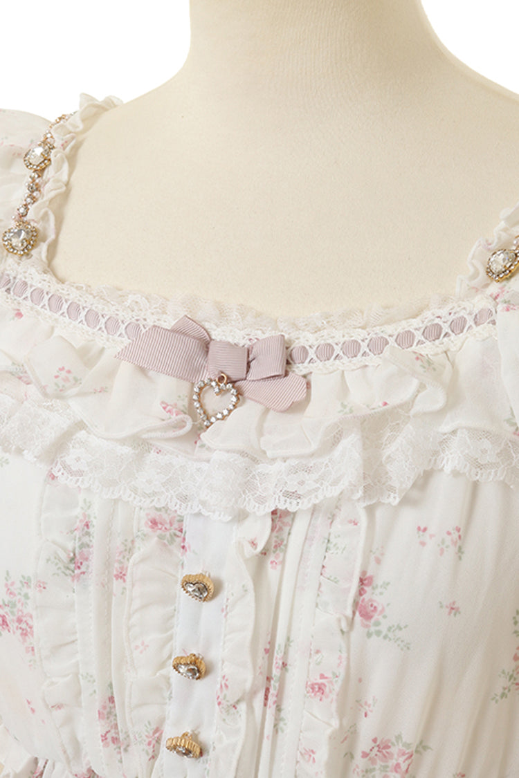 Ruffled Lolita Skirt - Off Shoulder, Ivory, Long Sleeves, Sweet Style, Bow Detail - additional product view 5