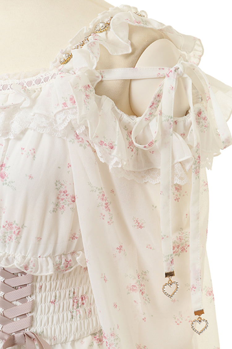 Ruffled Lolita Skirt - Off Shoulder, Ivory, Long Sleeves, Sweet Style, Bow Detail - additional product view 6
