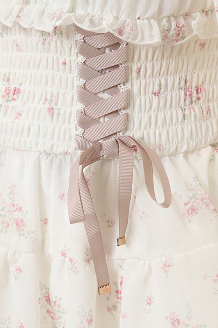 Ruffled Lolita Skirt - Off Shoulder, Ivory, Long Sleeves, Sweet Style, Bow Detail - additional product view 7