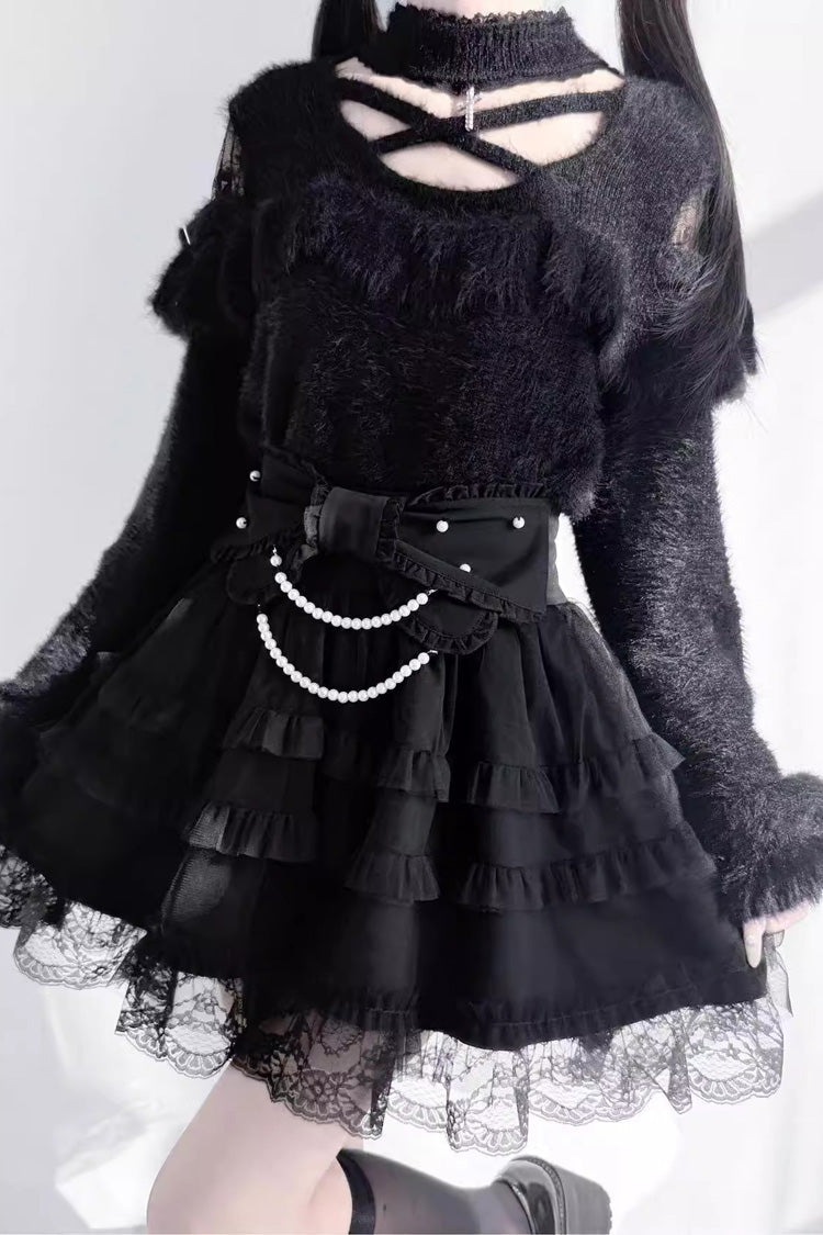 Ruffled Lolita Skirt - Pearl, 2 Colors, Ruffled, Sweet Style, Bow Detail - additional product view 2