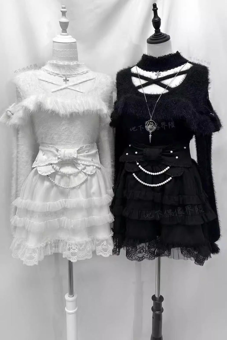Ruffled Lolita Skirt - Pearl, 2 Colors, Ruffled, Sweet Style, Bow Detail - main product image