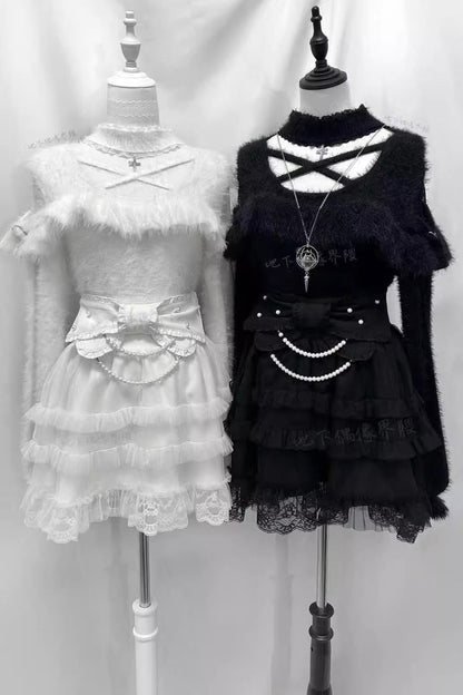 Ruffled Lolita Skirt - Pearl, 2 Colors, Ruffled, Sweet Style, Bow Detail - main product image