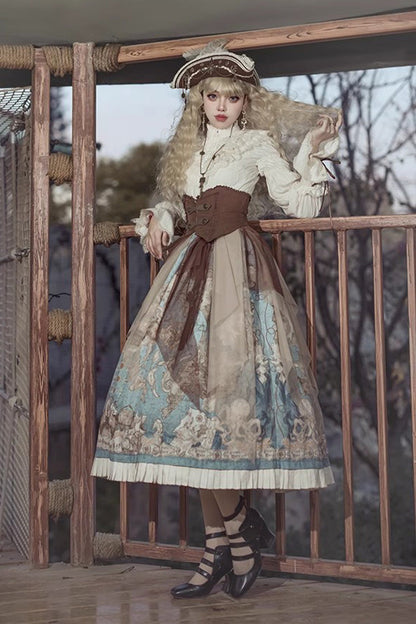 Ruffled Lolita Skirt - Pirate Series Navigation, 4 Colors, Short Version, Long Version - additional product view 2