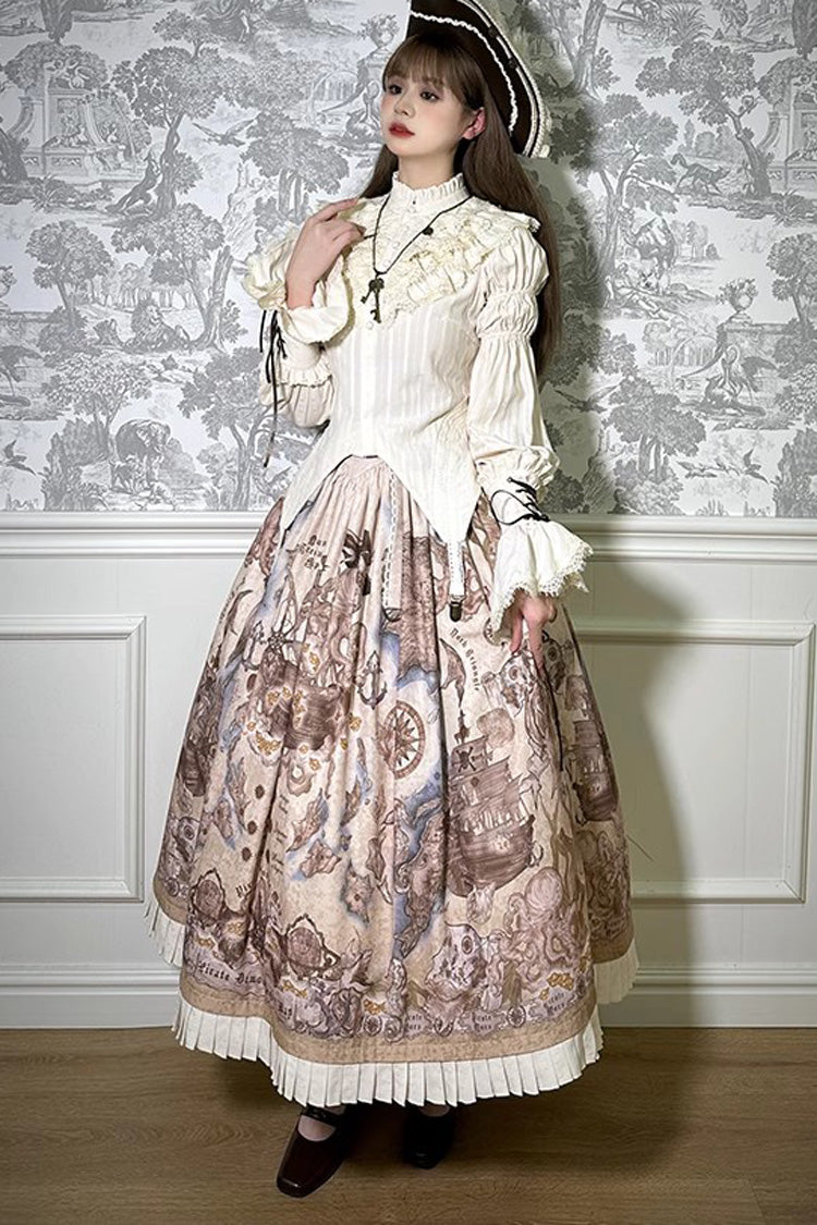 Ruffled Lolita Skirt - Pirate Series Navigation, 4 Colors, Short Version, Long Version - XS Beige Short Version / XS Beige Long Version / S Beige Short Version option