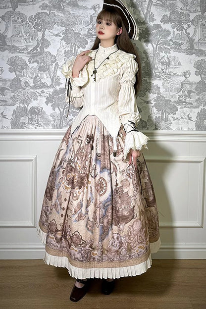 Ruffled Lolita Skirt - Pirate Series Navigation, 4 Colors, Short Version, Long Version - XS Beige Short Version / XS Beige Long Version / S Beige Short Version option