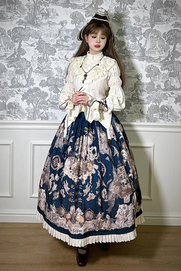 Ruffled Lolita Skirt - Pirate Series Navigation, 4 Colors, Short Version, Long Version - XS Dark Blue Short Version / XS Dark Blue Long Version / S Dark Blue Short Version option