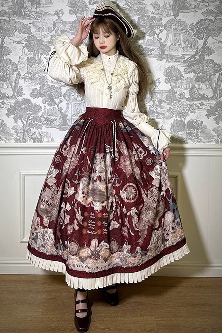 Ruffled Lolita Skirt - Pirate Series Navigation, 4 Colors, Short Version, Long Version - XS Red Short Version / XS Red Long Version / S Red Short Version option