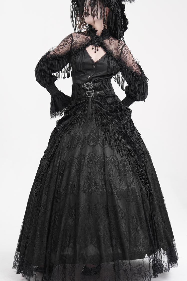 Ruffled Lolita Skirt - Print, Black, Long Length, Buckle Detail, Women's Style - additional product view 2