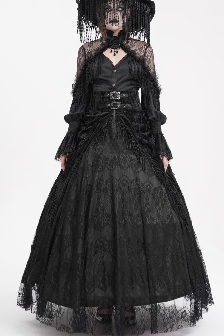 Ruffled Lolita Skirt - Print, Black, Long Length, Buckle Detail, Women's Style - additional product view 4