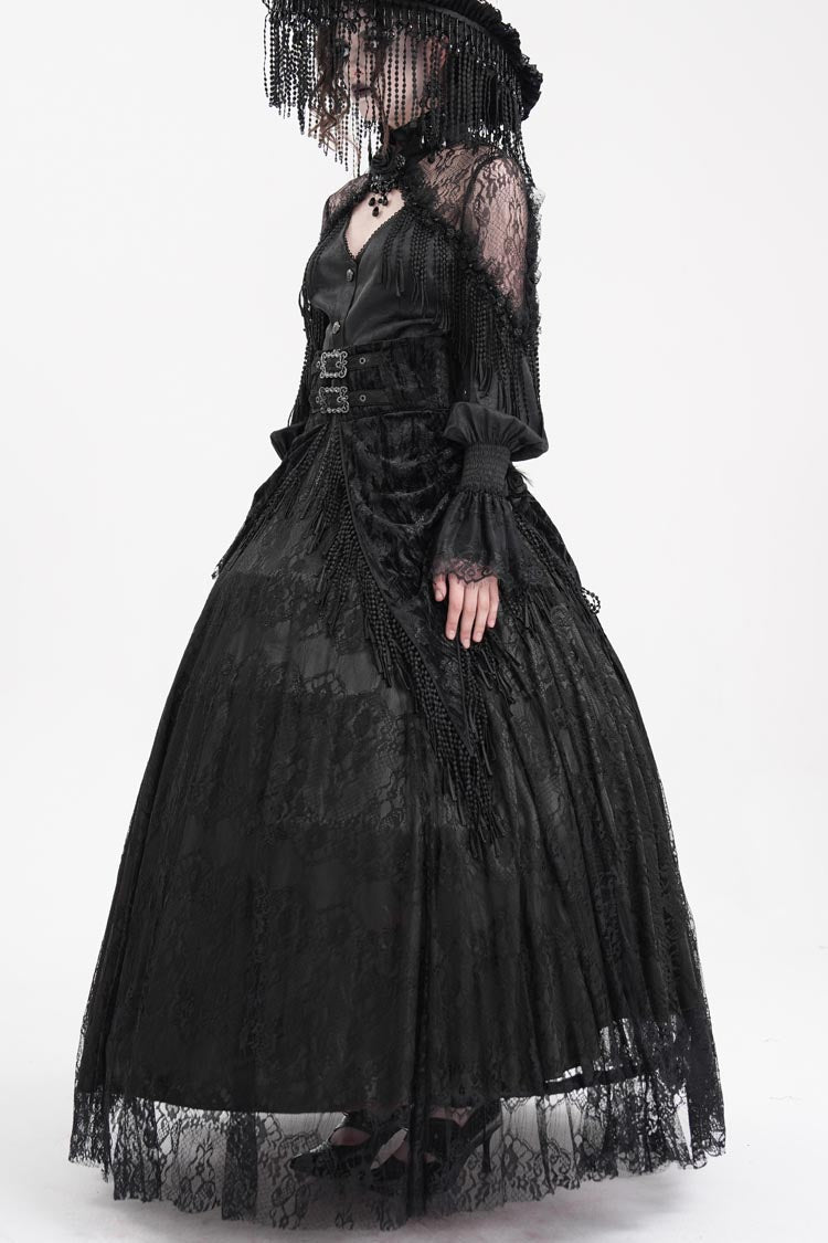 Ruffled Lolita Skirt - Print, Black, Long Length, Buckle Detail, Women's Style - additional product view 5