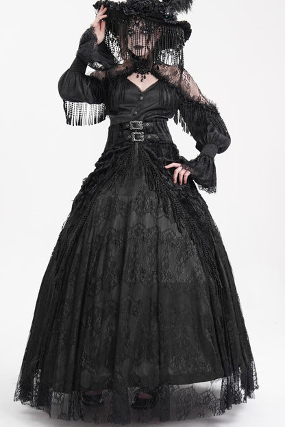 Ruffled Lolita Skirt - Print, Black, Long Length, Buckle Detail, Women's Style - additional product view 7