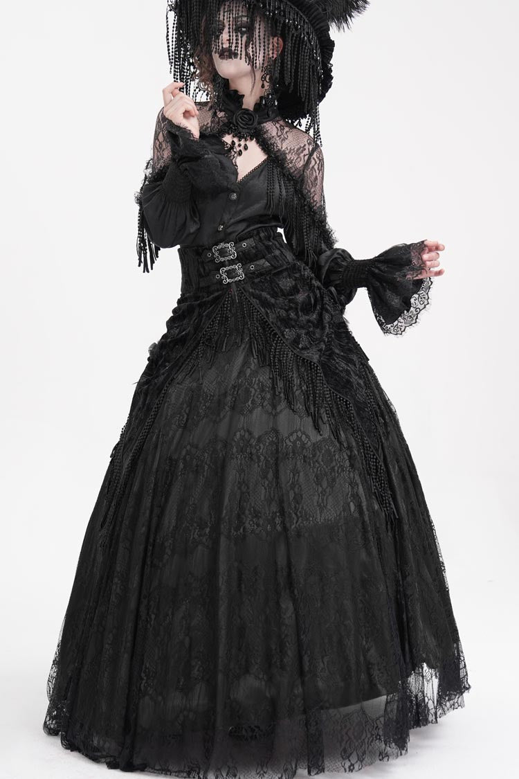 Ruffled Lolita Skirt - Print, Black, Long Length, Buckle Detail, Women's Style - additional product view 8
