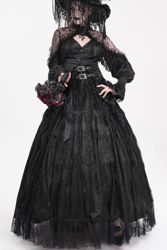 Ruffled Lolita Skirt - Print, Black, Long Length, Buckle Detail, Women's Style - main product image