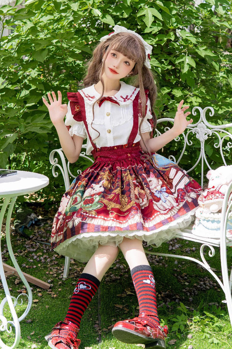 Ruffled Lolita Skirt - Rabbit And Bear Feast, Red, Printed, Sweet Style, Bow Detail - additional product view 3