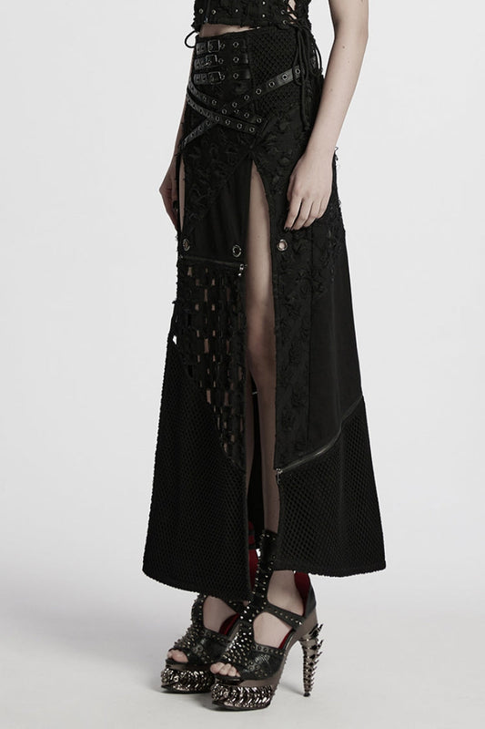 Ruffled Lolita Skirt - Ripped Detachable Side Slit, Black, Detachable Detail, Slit Detail - additional product view 2