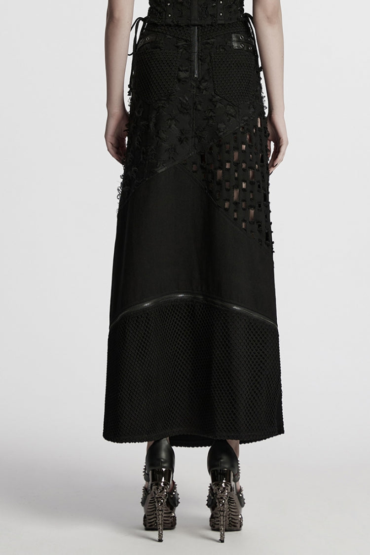 Ruffled Lolita Skirt - Ripped Detachable Side Slit, Black, Detachable Detail, Slit Detail - additional product view 3