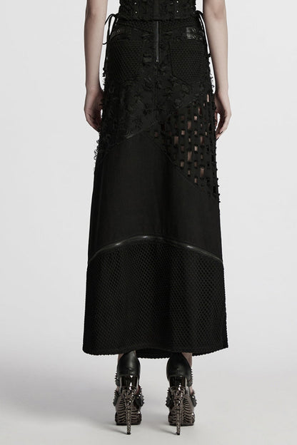 Ruffled Lolita Skirt - Ripped Detachable Side Slit, Black, Detachable Detail, Slit Detail - additional product view 3