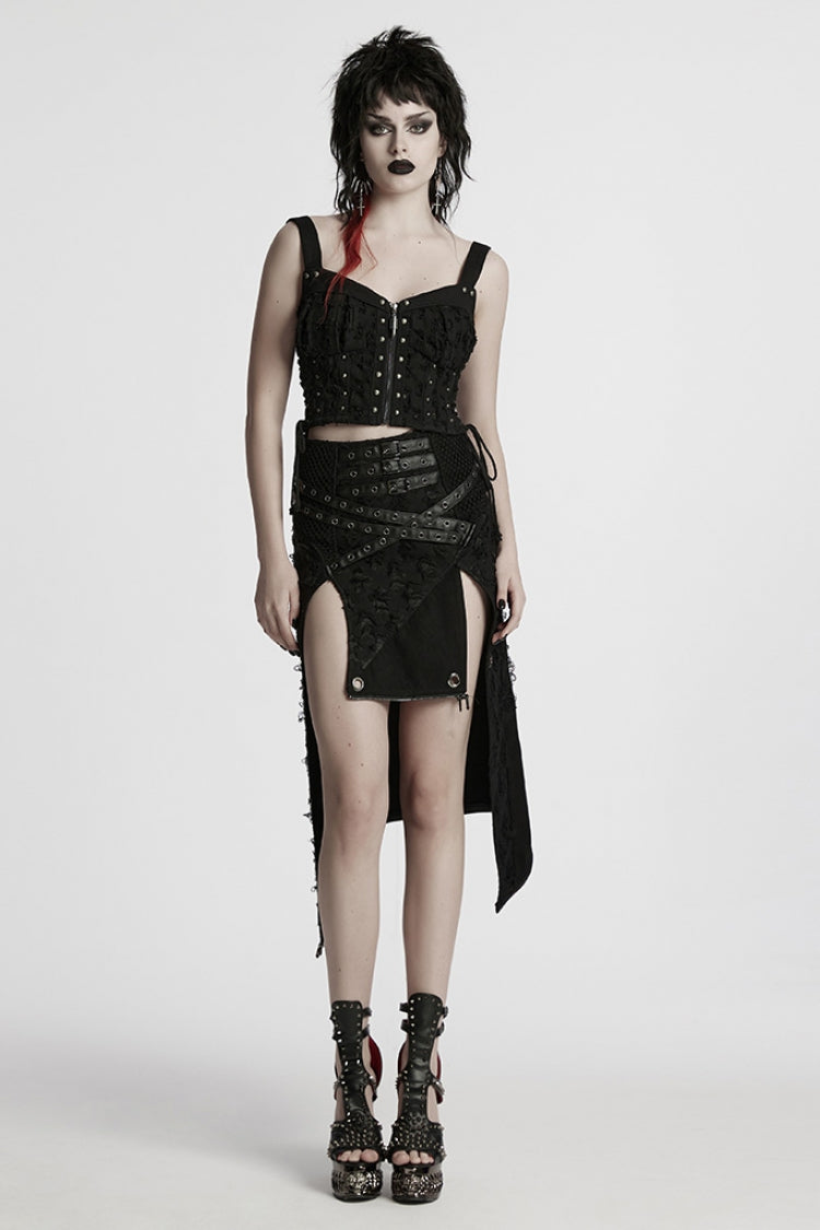 Ruffled Lolita Skirt - Ripped Detachable Side Slit, Black, Detachable Detail, Slit Detail - additional product view 4