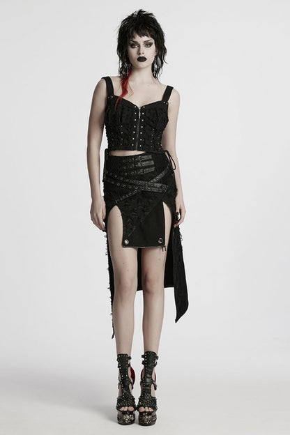Ruffled Lolita Skirt - Ripped Detachable Side Slit, Black, Detachable Detail, Slit Detail - additional product view 4