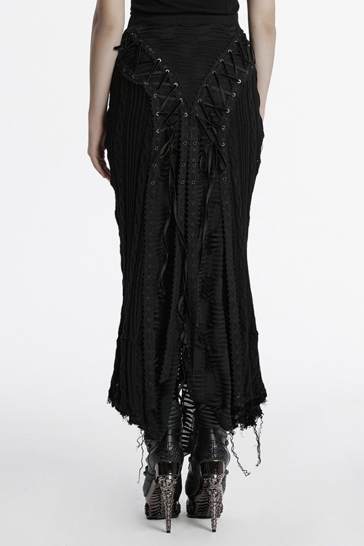 Ruffled Lolita Skirt - Ripped Lace-up, Black, Women's Style, Lace Trim, Gothic Style - additional product view 3