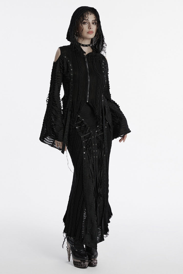 Ruffled Lolita Skirt - Ripped Lace-up, Black, Women's Style, Lace Trim, Gothic Style - additional product view 4