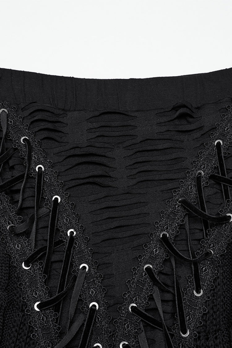 Ruffled Lolita Skirt - Ripped Lace-up, Black, Women's Style, Lace Trim, Gothic Style - additional product view 5