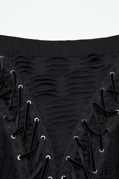 Ruffled Lolita Skirt - Ripped Lace-up, Black, Women's Style, Lace Trim, Gothic Style - additional product view 5