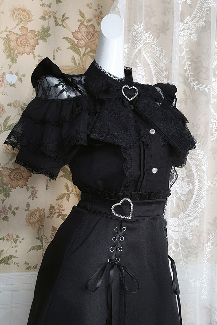 Ruffled Lolita Skirt - Ruffle Bowknot Lace Jirai, Black, Bow Detail, Lace Trim, Ruffled - additional product view 3
