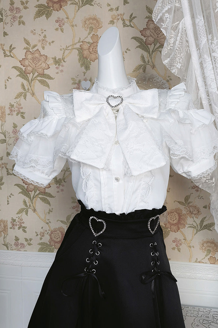 Ruffled Lolita Skirt - Ruffle Bowknot Lace Jirai, Black, Bow Detail, Lace Trim, Ruffled - additional product view 6