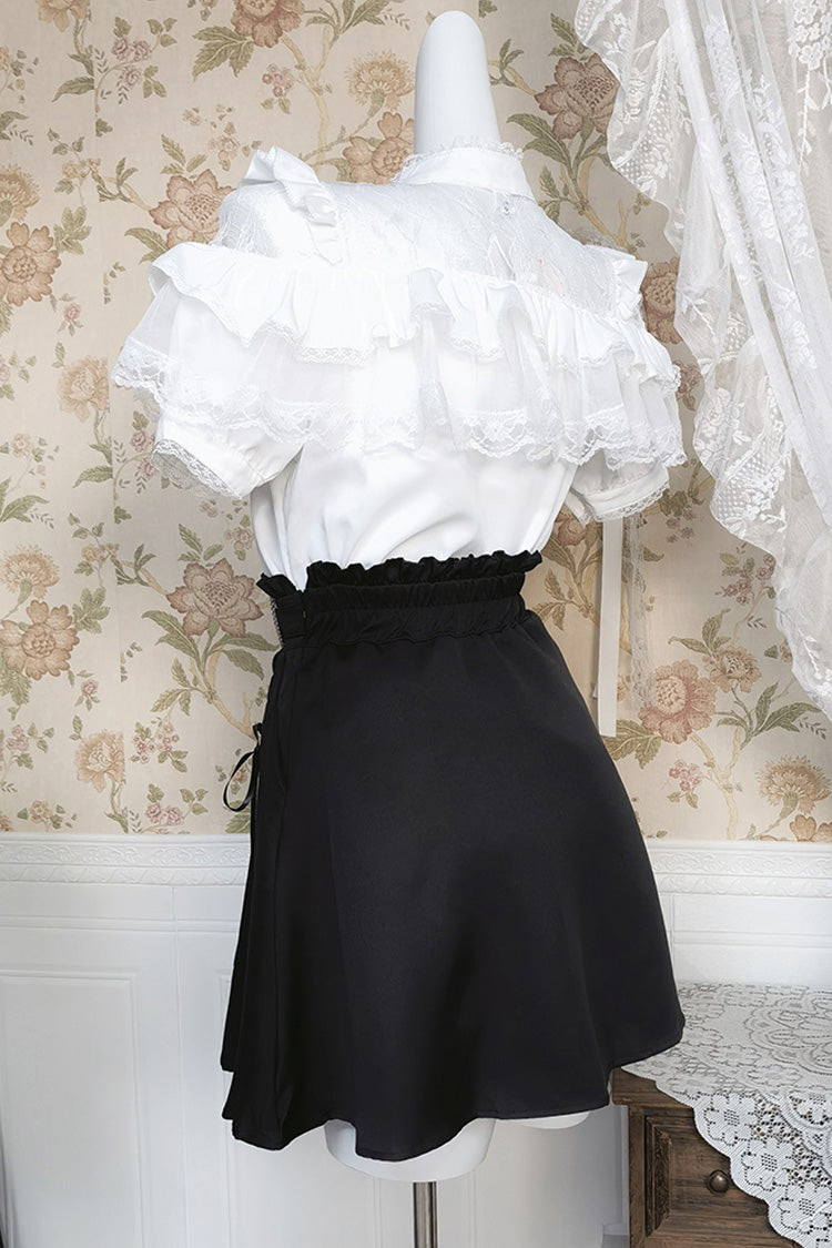 Ruffled Lolita Skirt - Ruffle Bowknot Lace Jirai, Black, Bow Detail, Lace Trim, Ruffled - additional product view 8