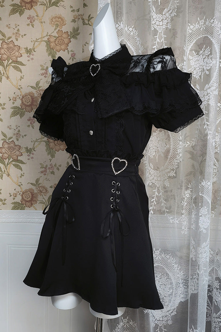 Ruffled Lolita Skirt - Ruffle Bowknot Lace Jirai, Black, Bow Detail, Lace Trim, Ruffled - additional product view 9