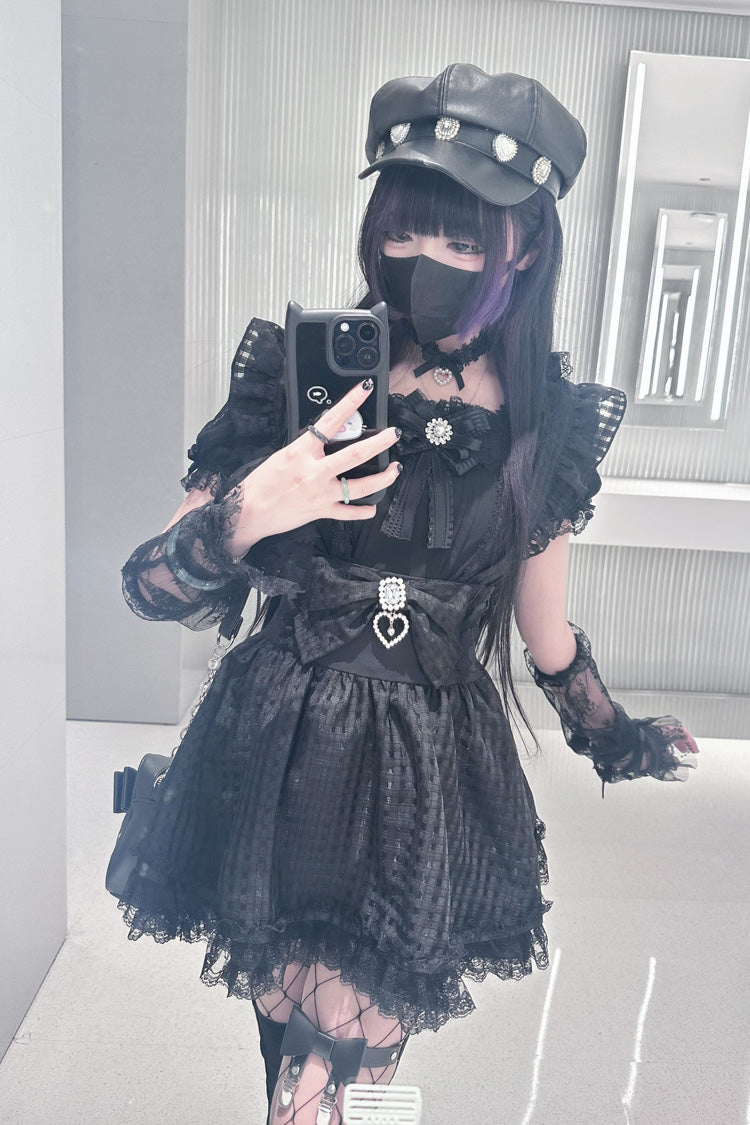 Ruffled Lolita Skirt - Ruffle Hollow Bowknot Lace, Black, Ruffled, Bow Detail, Lace Trim - additional product view 6