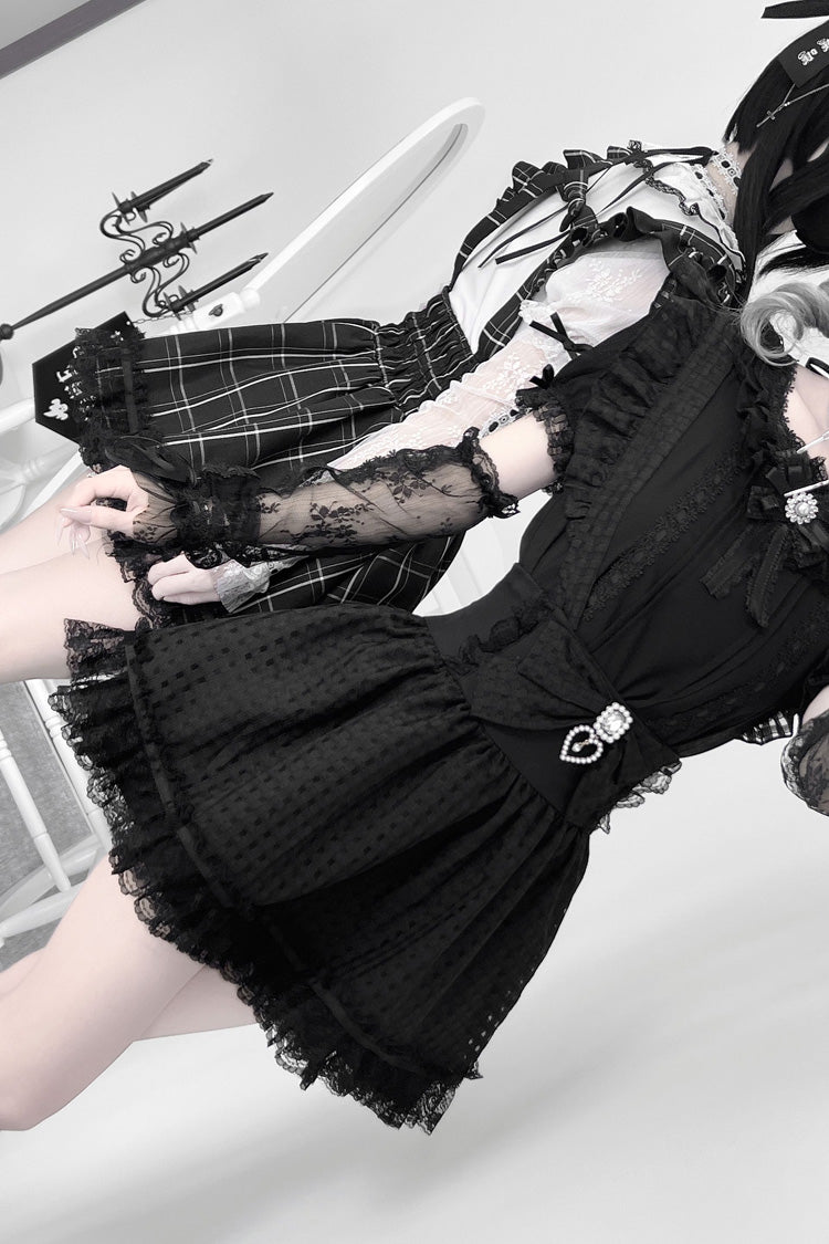 Ruffled Lolita Skirt - Ruffle Hollow Bowknot Lace, Black, Ruffled, Bow Detail, Lace Trim - additional product view 7