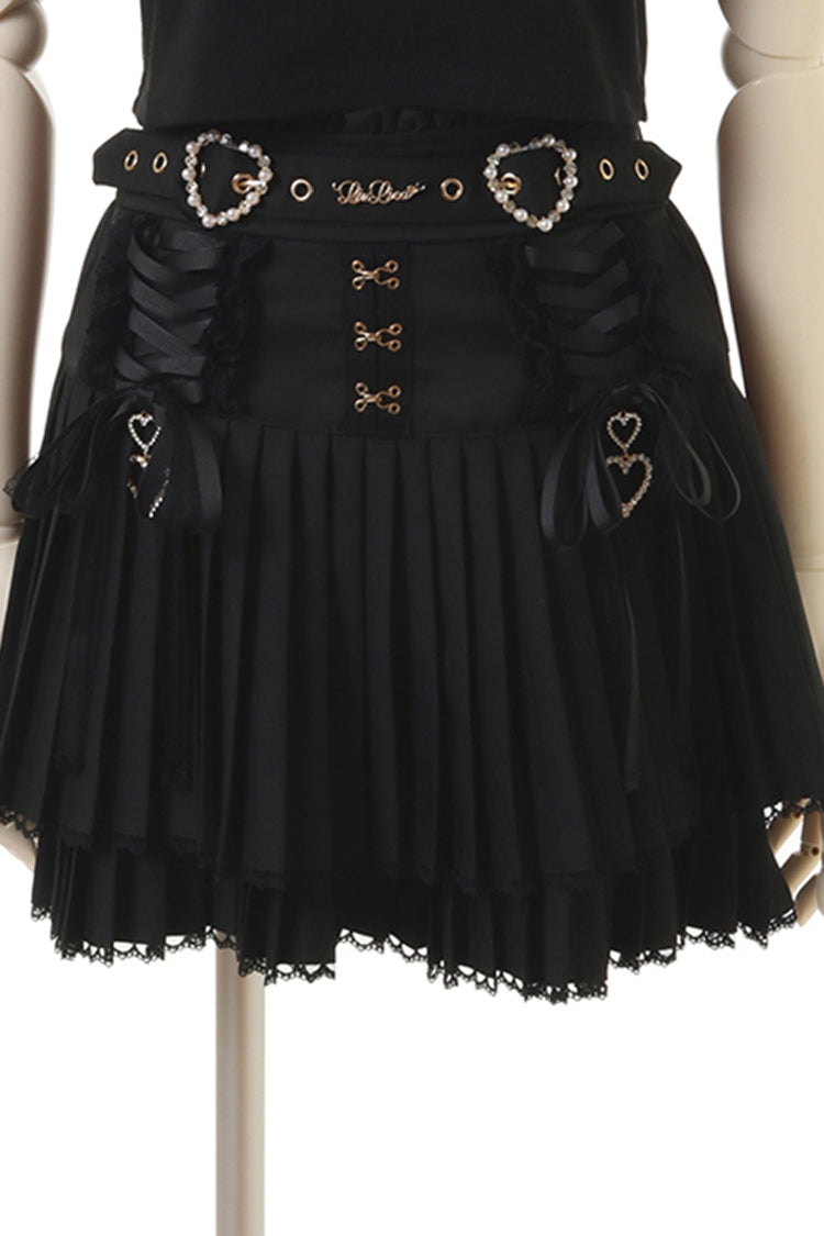 Ruffled Lolita Skirt - Ruffle Lace Jirai Kei, 3 Colors, Lace Trim, Ruffled, Sweet Style - One-Size Black option